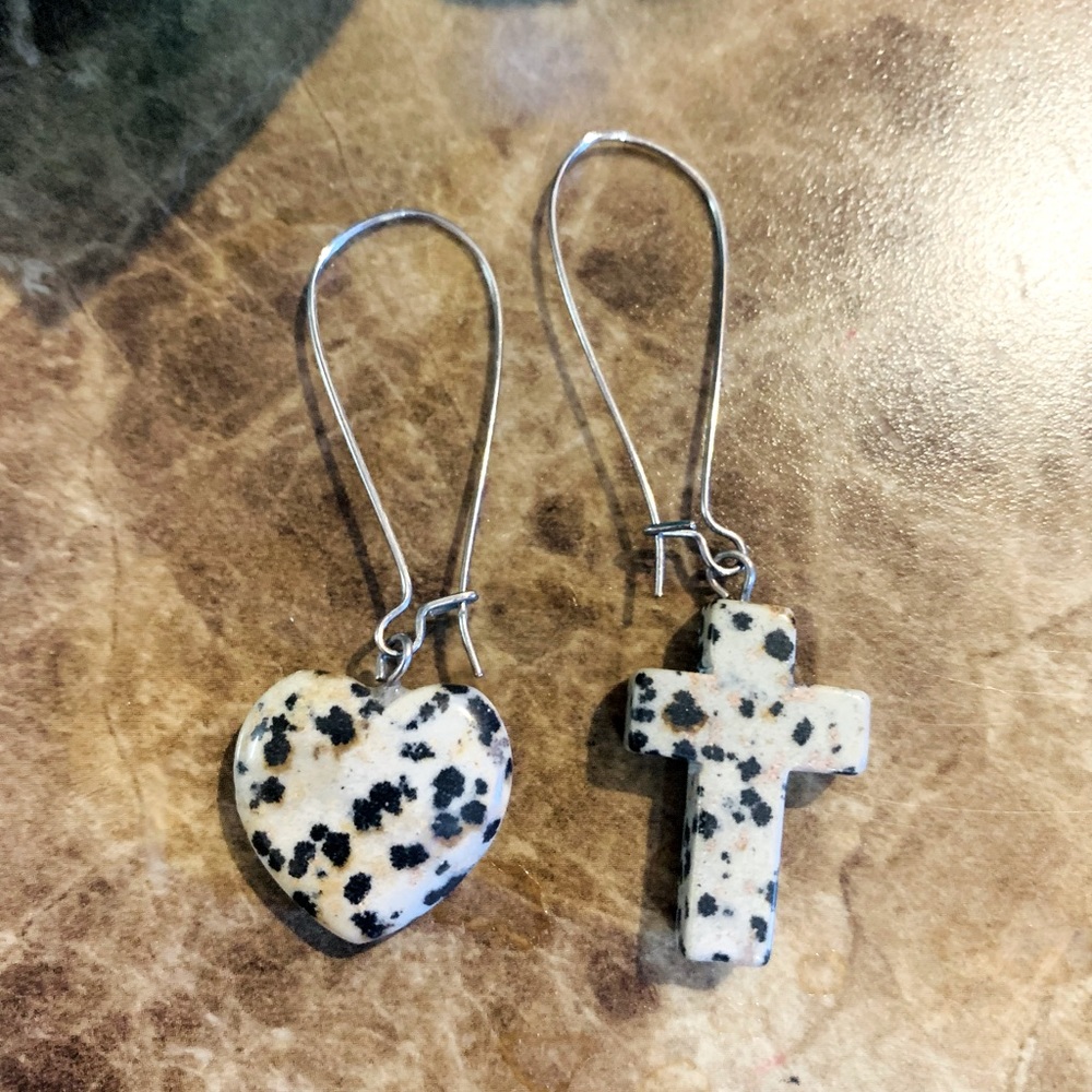 Jewelry sale!!  3/$20 black Heart and cross dangle hoop  earrings